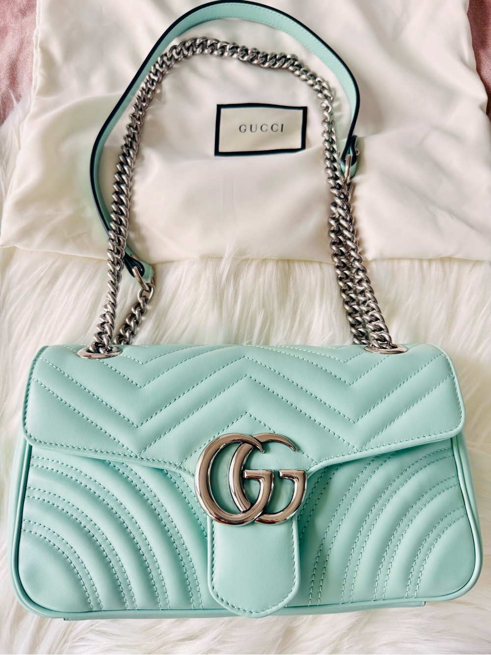 🎡🎡Gucci Mint Green GG Marmont Quilted Leather Medium Bag and New Burberry Bag - Picture 11 of 11